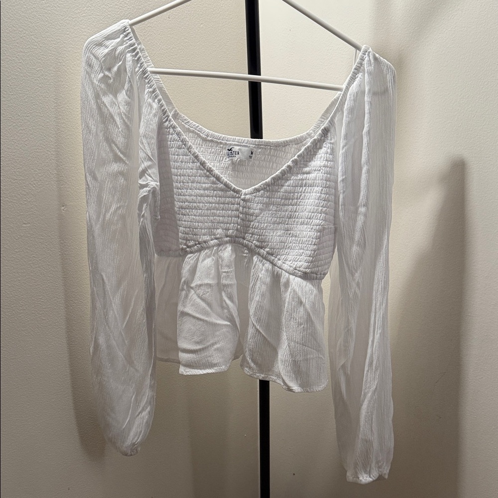 Hollister White Smocked V-Neck Peplum Blouse